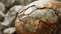 An extreme closeup of a cracked dinosaur egg displaying the delicate internal structures of the eggshell and the