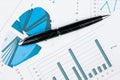 Extreme closeup of a fountain pen and charts Royalty Free Stock Photo