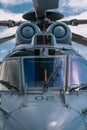 Extreme closeup of military helicopter cockpit