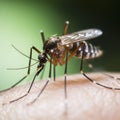 extreme closeup mosquito on mans arm