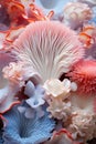 Extreme closeup of mushroom corals in gentle pastel colors