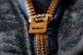 Extreme closeup of zipper on black jeans Royalty Free Stock Photo