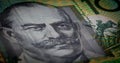 Extreme closuep of Sir John Monash portrait printed on Australia