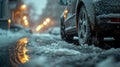 Extreme cold, Climate change, icy streets, close-up of a car covered in ice parked on a snowy street. Royalty Free Stock Photo