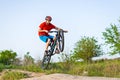 Extreme cycling concept, cyclist jumping on a mountain bike Royalty Free Stock Photo