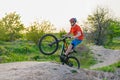 Extreme cycling concept, cyclist jumping on a mountain bike Royalty Free Stock Photo