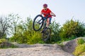 Extreme cycling concept, cyclist jumping on a mountain bike Royalty Free Stock Photo