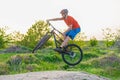 Extreme cycling concept, cyclist jumping on a mountain bike Royalty Free Stock Photo