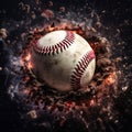 Extreme detailed photo of baseball exploding after impact, Generative AI
