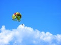 Extreme entertainments, flight on parachute, people, sky, clouds Royalty Free Stock Photo