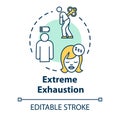 Extreme exhaustion concept icon. Overwork and burnout. Cold symptom. Chronic weakness. Fatigue idea thin line