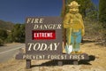 Extreme Fire Hazard proclaims Smoky the Bear near Lake Hughes California