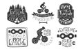 Extreme Freeride Premium Retro Labels Set, Bicycle Sport Hand Drawn Badges Monochrome Vector Illustration