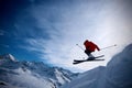 Extreme skier jumping off the cliff Royalty Free Stock Photo