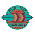 Extreme high wave surfing vintage label