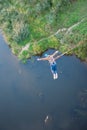 Extreme jump from the bridge. The man jumps surprisingly quickly in bungee jumping at Sky Park explores extreme fun. Bungee in the Royalty Free Stock Photo