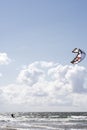 Extreme kite surfer on beautiful waves