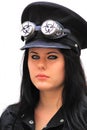 Extreme looking female officer isolated