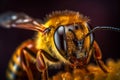 Extreme Macro Capturing the Intricate Details of a Honey Bee. AI Royalty Free Stock Photo