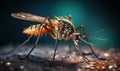 Extreme macro close-up photograph of a mosquito on a skin, dark background, in the style of macro photography, generative ai Royalty Free Stock Photo