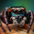 Ai Generated illustration Wildlife Concept of Extreme macro closeup of Marpissa muscosa jumping spider