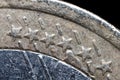 extreme macro closeup stars one euro coin Royalty Free Stock Photo