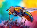 Extreme Macro image of colorful metallic Hover Fly - Ornidia obesa. Royalty Free Stock Photo