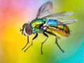 Extreme Macro image of colorful metallic Hover Fly - Ornidia obesa.