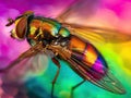 Extreme Macro image of colorful metallic Hover Fly - Ornidia obesa.