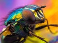 Extreme Macro image of colorful metallic Hover Fly - Ornidia obesa.