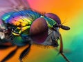 Extreme Macro image of colorful metallic Hover Fly - Ornidia obesa.