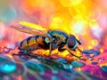 Extreme Macro image of colorful metallic Hover Fly - Ornidia obesa.