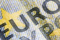 Extreme macro photography of the ECB sign on the 5 Euro note Royalty Free Stock Photo