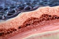 Extreme macro of skin layers. Epidermis, dermis, fat layer. Generative Ai.