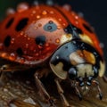 Extreme macro view of lady bug with water drops