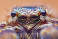 Extreme magnification - Jumping spider portrait, front view Royalty Free Stock Photo