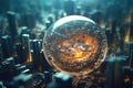 Extreme microscope image of human cell, cityscape, futuristic cinematic