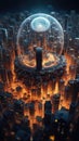 Extreme microscope image of human cell, cityscape, futuristic cinematic