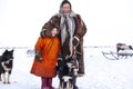 The extreme north, Yamal, the past of Nenets people, the dwelling of the peoples of the north, a family photo near the yurt in the Royalty Free Stock Photo