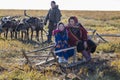 The extreme north, Yamal, the past of Nenets people, the dwelling of the peoples of the north, a family photo near the yurt in the