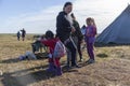 The extreme north, Yamal, the past of Nenets people, the dwelling of the peoples of the north, a family photo near the yurt in the