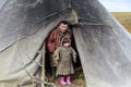 The extreme north, Yamal, the past of Nenets people, the dwelling of the peoples of the north, a family photo near the yurt in the