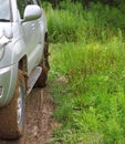 Extreme offroad behind car in mud Royalty Free Stock Photo