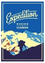 Extreme outdoor adventure poster. High mountains illustration.