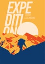 Extreme outdoor adventure poster. High mountains at sunset illustration. Royalty Free Stock Photo