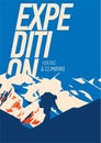 Extreme outdoor adventure poster. High mountains illustration.