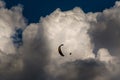 Extreme paraglider flying against a white huge cloud
