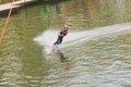 Extreme Park, Kiev, Ukraine, 07 may 2017 - a little girl to ride a Wakeboard. Photo of grain processing Royalty Free Stock Photo