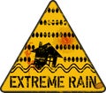 Extreme rain warning sign,climate change, inundation, flooding concept, vector illustration, grungy