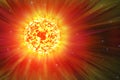 Extreme solar storm, solar flares. Sunburst rays of sunlight. Bright luminous sun with light effect, sunshine with lens flare. Royalty Free Stock Photo